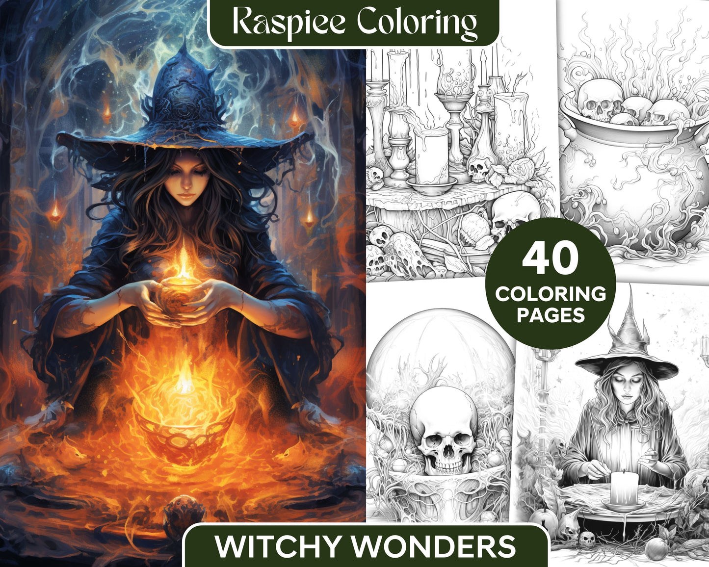 Witchy wonders grayscale coloring pages printable for adults pdf f â coloring