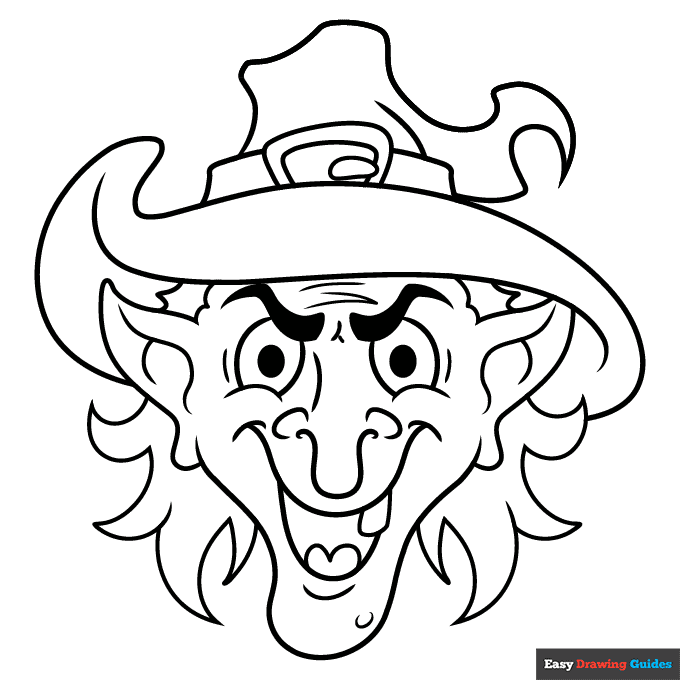 Witch face coloring page easy drawing guides