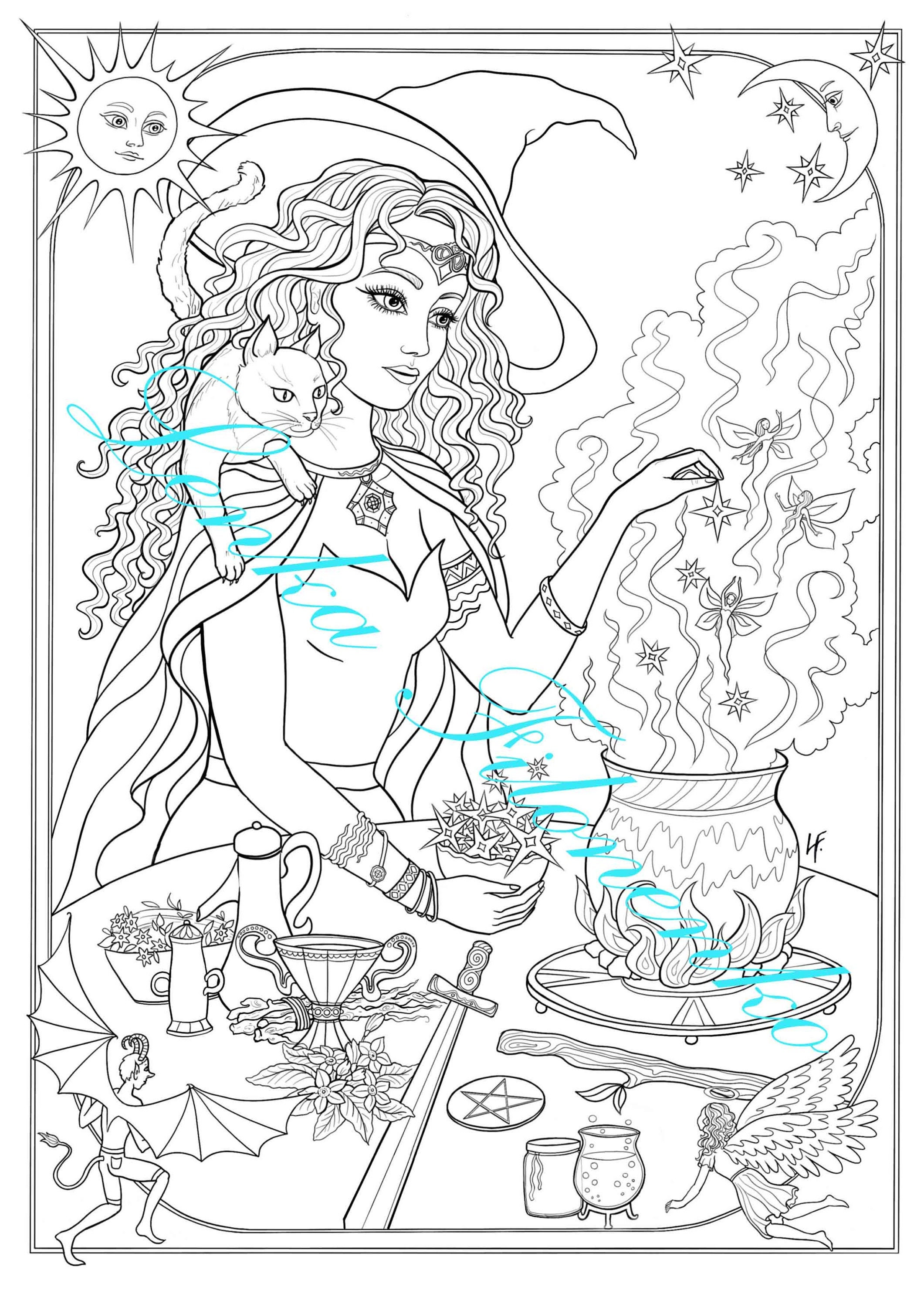 Witch coloring page line art pdf download and print