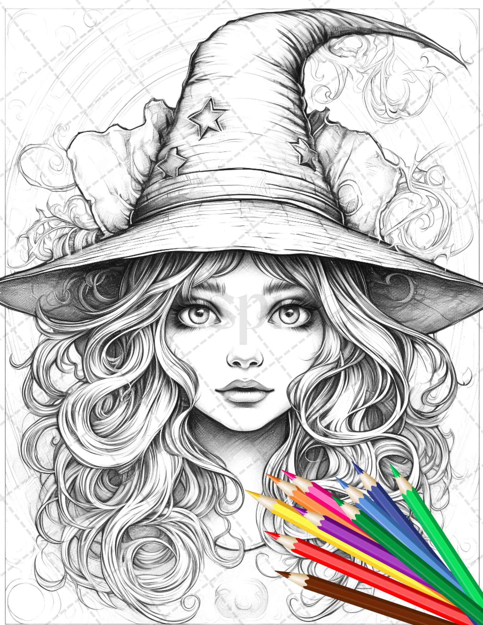 Cute witches coloring pages printable for adults grayscale colorin â coloring