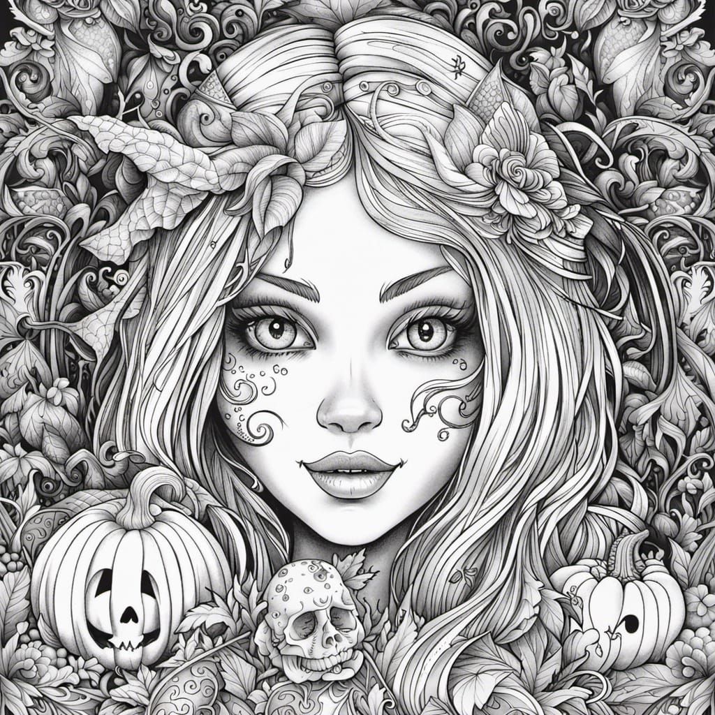 Outline art for adults coloring book cute halloween coloring pages with witch adult style white background sketch style full body only