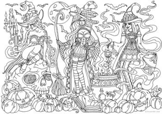 Witches printable adult coloring page from favoreads coloring book pages for adults and kids coloring sheets colouring designs