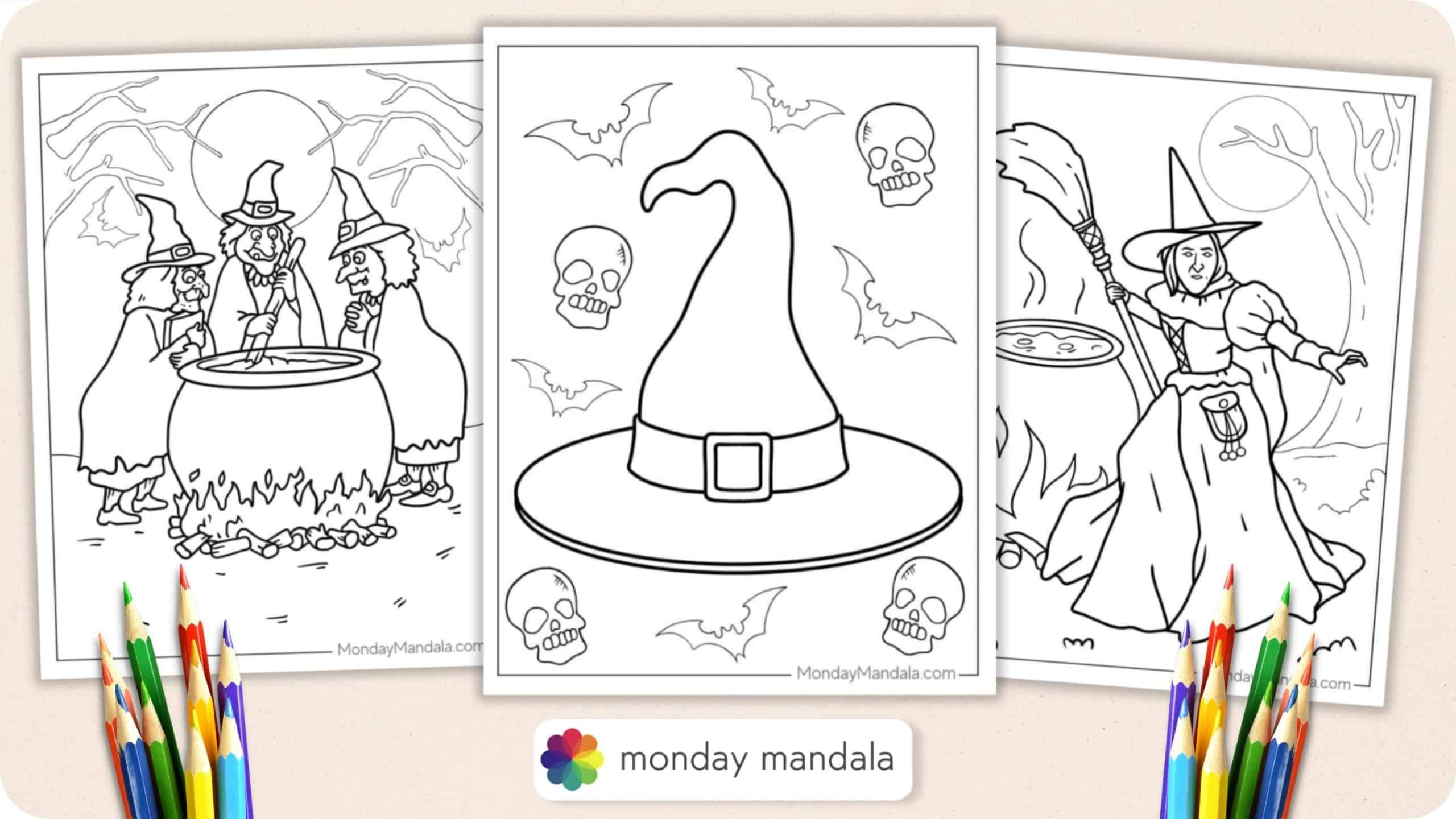 Witch coloring pages free pdf printables