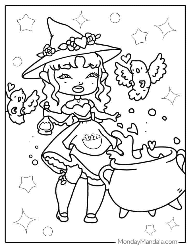 Witch coloring pages free pdf printables