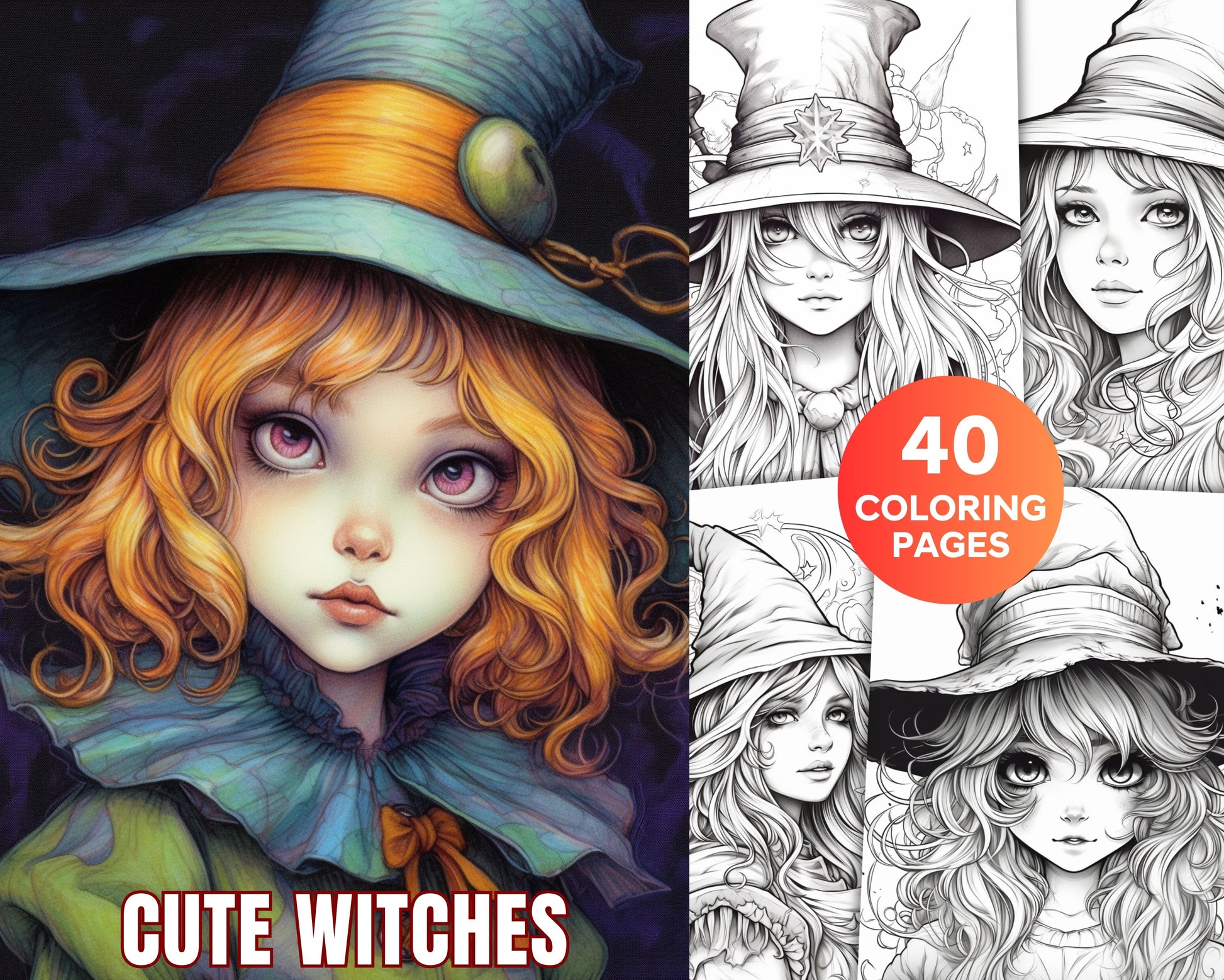 Cute witches coloring pages printable for adults grayscale colorin â coloring