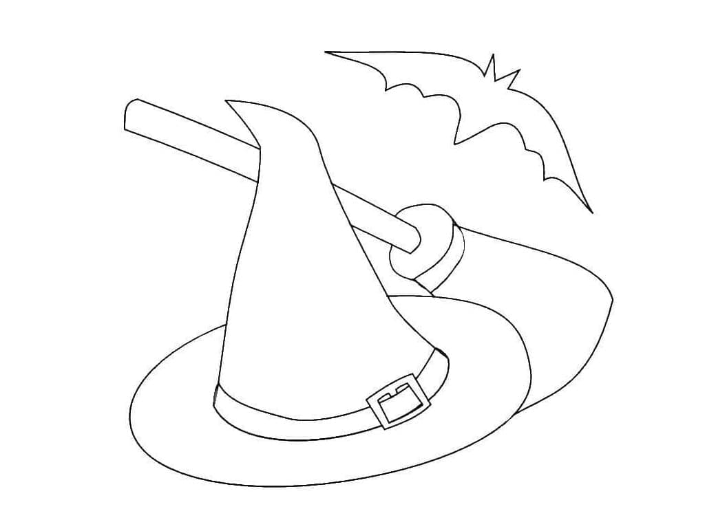Witch hat and broom coloring page