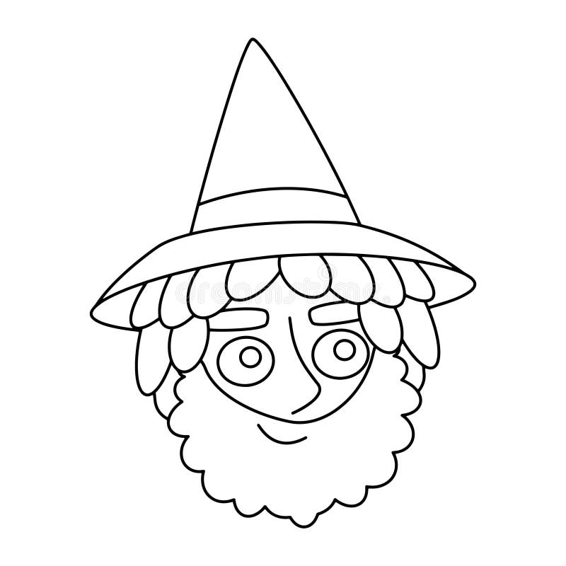 Happy wizard coloring page for kids halloween party vector illustration funny cartoon magician in witch hat black stock vector