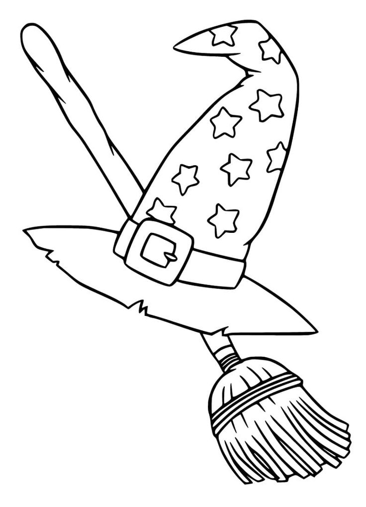 Witch hat and spider coloring page