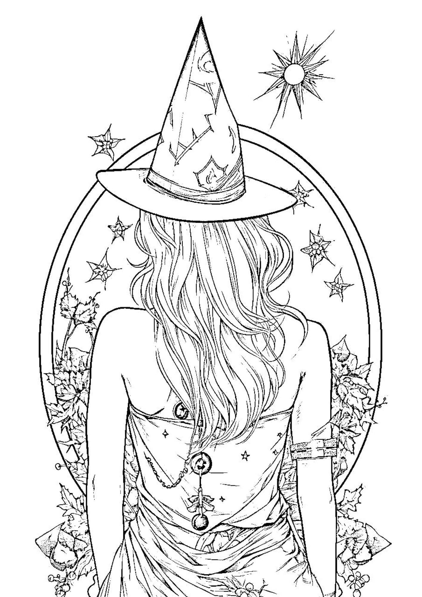 Captivating witch coloring pages for kids and adults