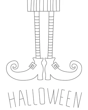 Halloween card design with witch legs antistress coloring book hand drawn elements for your designs dress poster card t