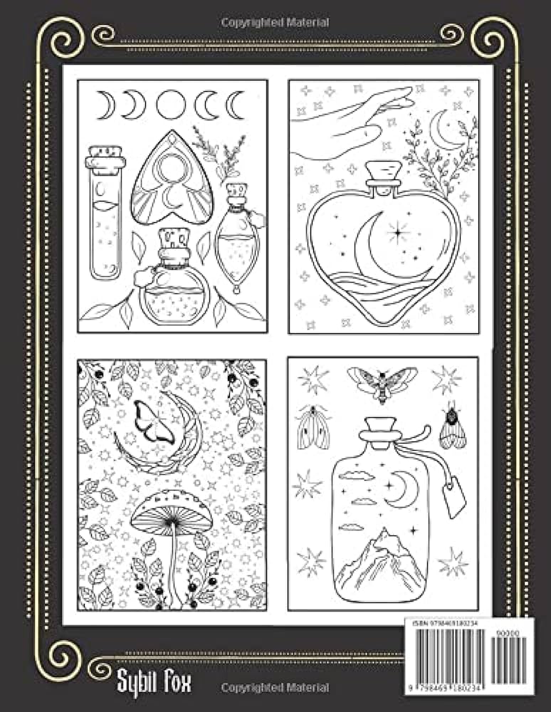 Witchy coloring book for adults modern witch coloring pages gothic magical witchcraft art with potions book of shadows celestial moon magic objects witches more to distress and relax