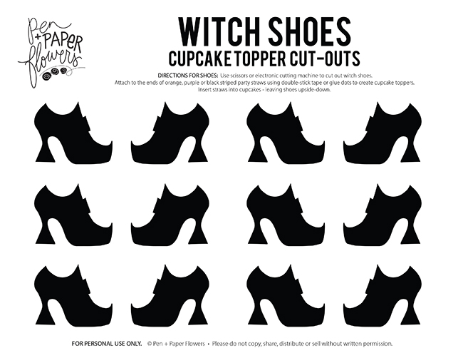 Pen paper flowers free witch shoes cupcake topper template