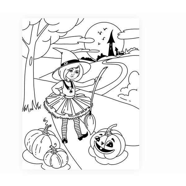 Halloween coloring page sweet little witch halloween art pum