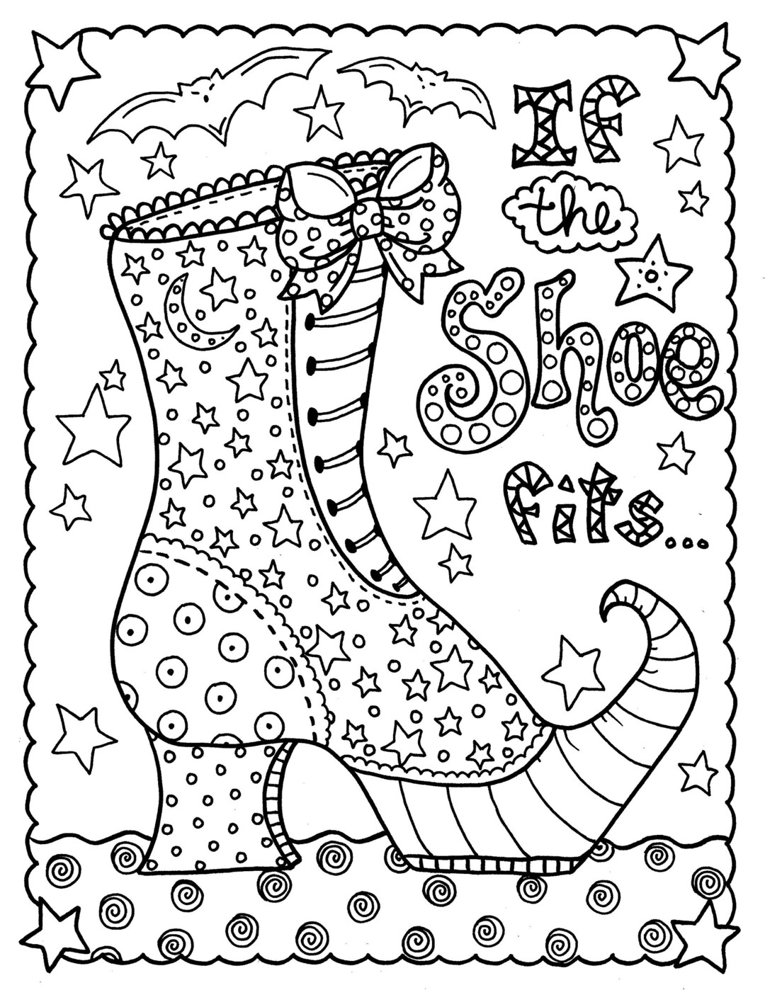Digital download witch shoe halloween coloring page instant download digital fun coloring adult coloring