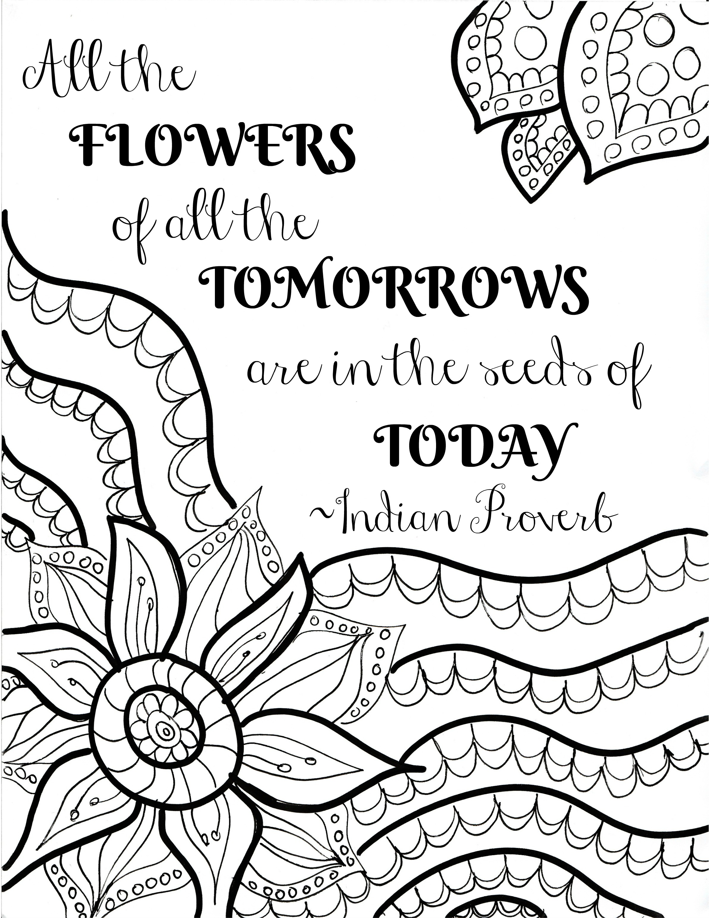 Free printable flower quote coloring pages