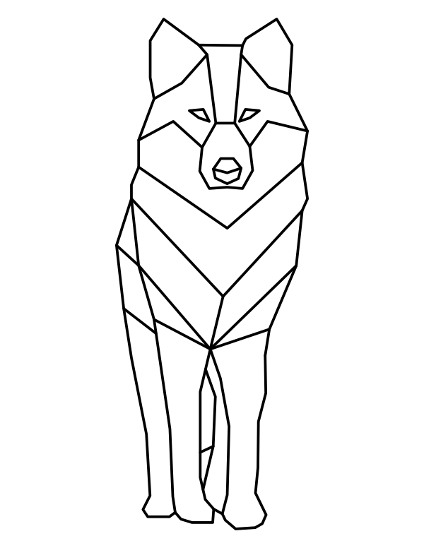 Printable geometric standing wolf coloring page