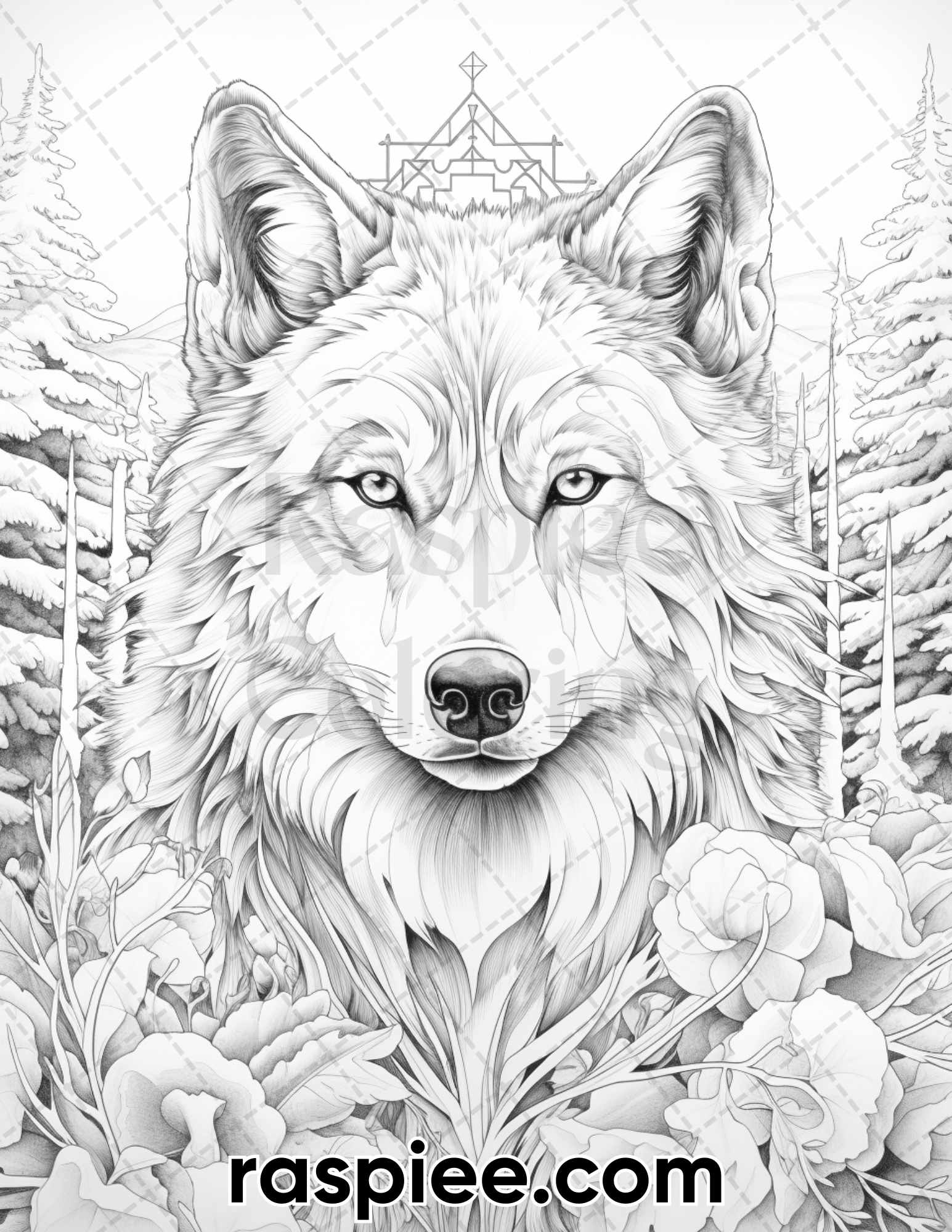 Winter wolf grayscale coloring pages for adults printable pdf inst â coloring