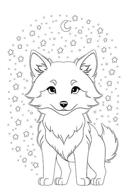 Premium ai image hand drawn vector illustration of cute wolf coloring page