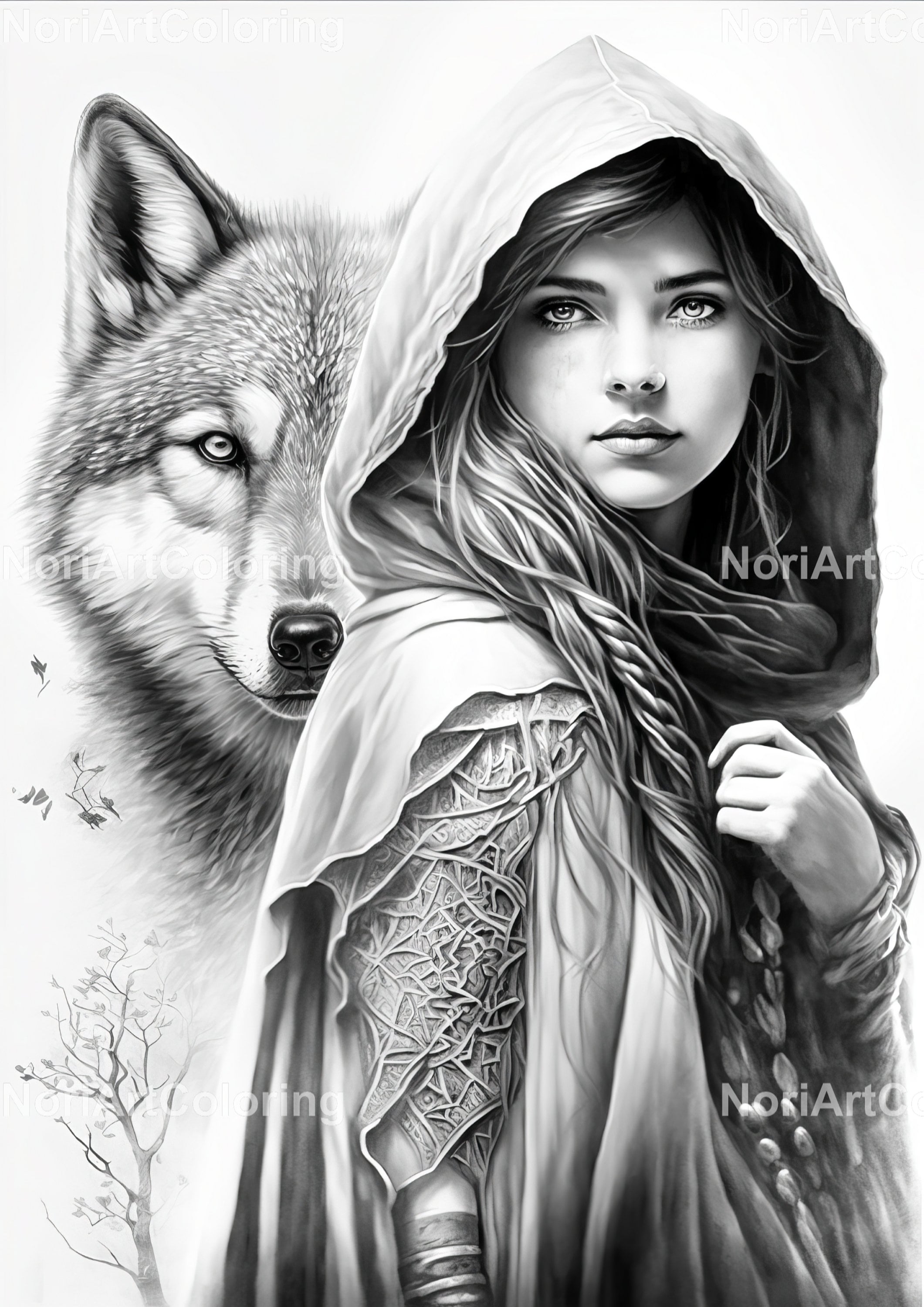 Red riding hood and wolf coloring page fairytale coloring pages printable adult coloring pages download grayscale illustration