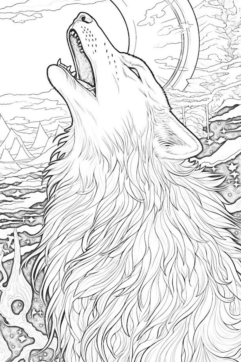 Majestic wolf coloring pages for kids and adults