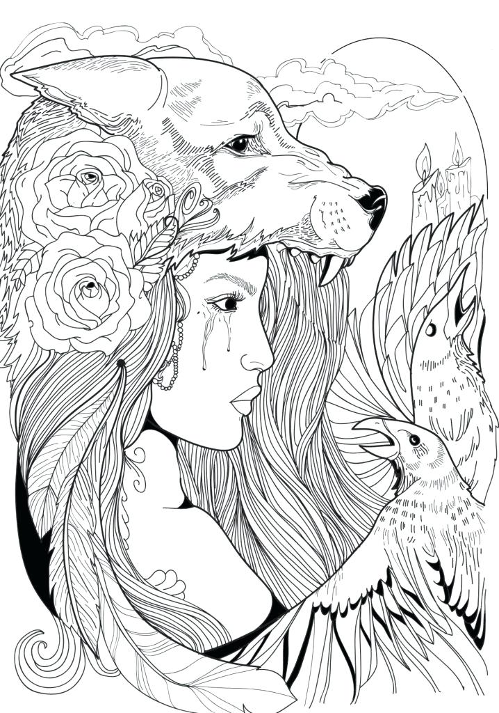 Wolf coloring pages for adults