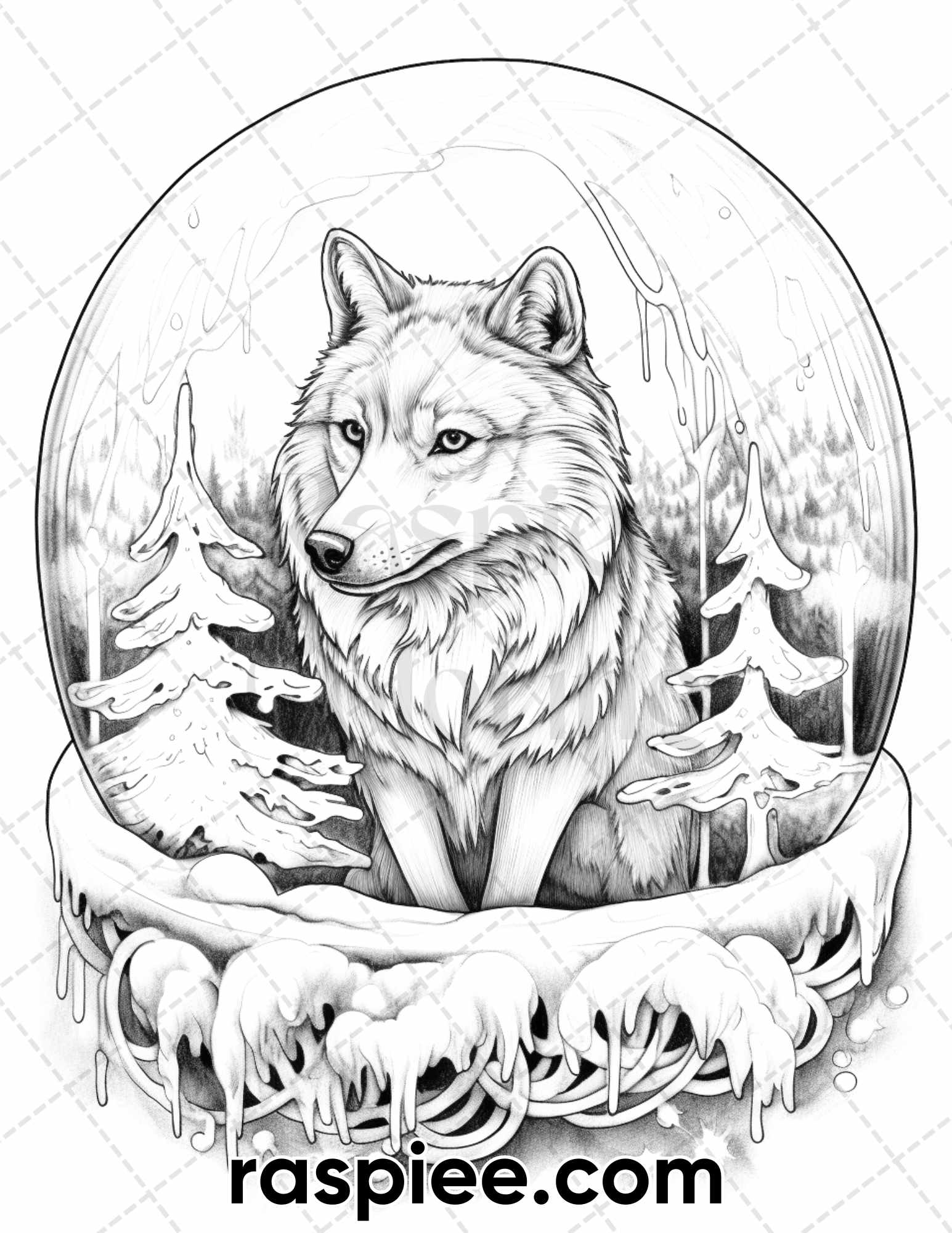 Winter wolf grayscale coloring pages for adults printable pdf inst â coloring