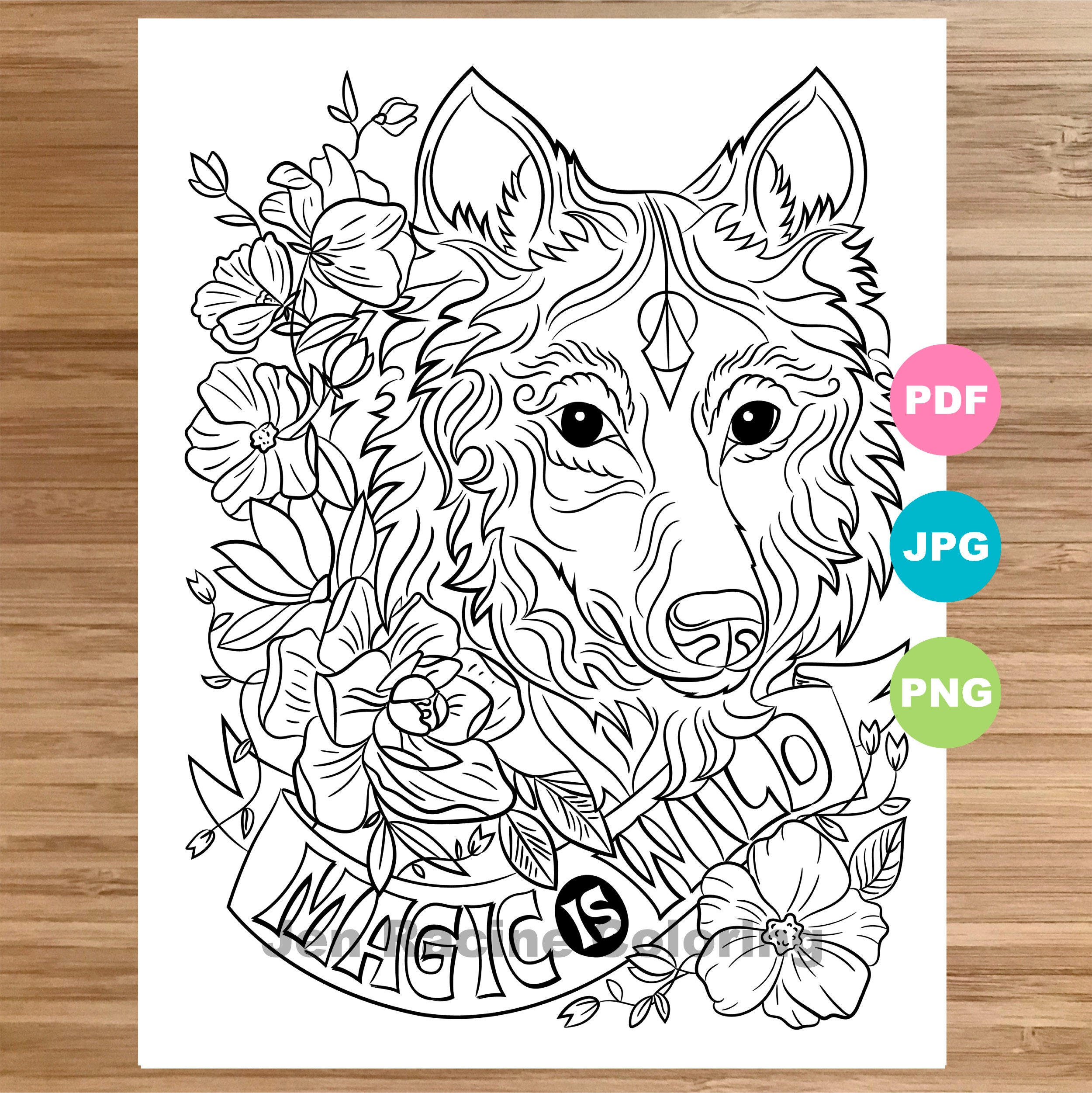 Wolf coloring page magical animal animal art coloring page printable coloring pages for adults coloring pages for kids instant download