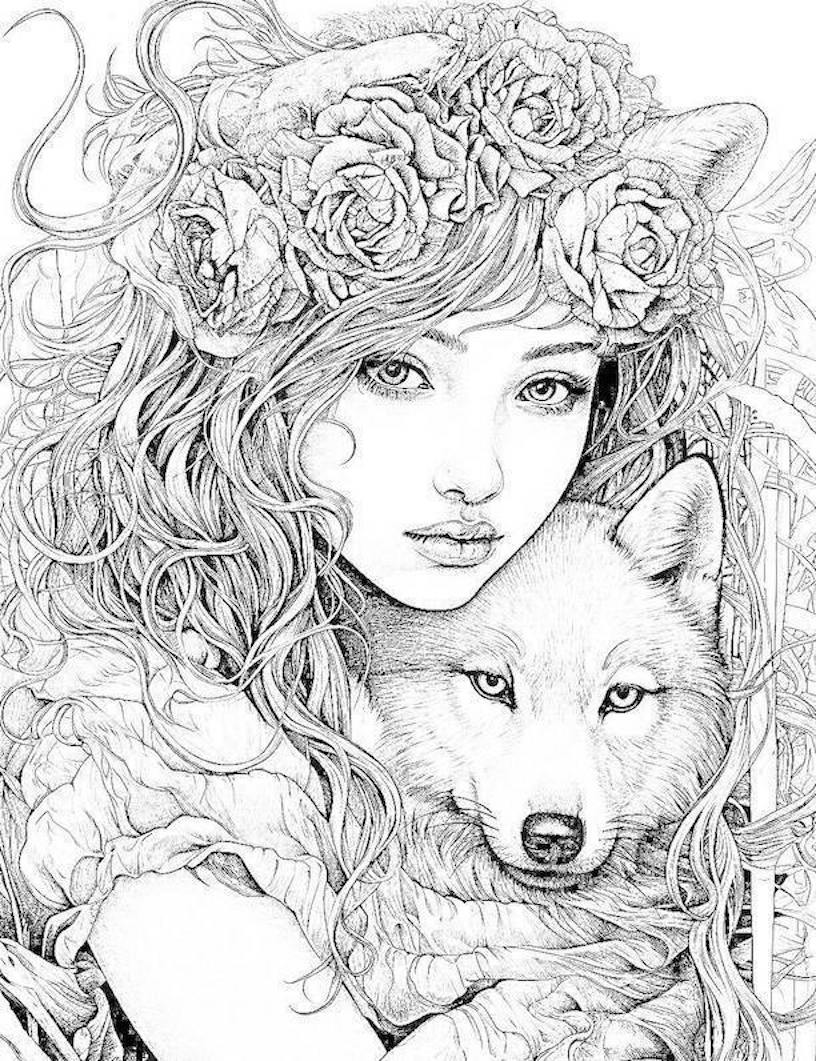 Majestic wolf coloring pages for kids and adults