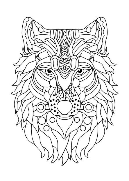 Premium vector adult coloring book page abstract wolf head ilustration