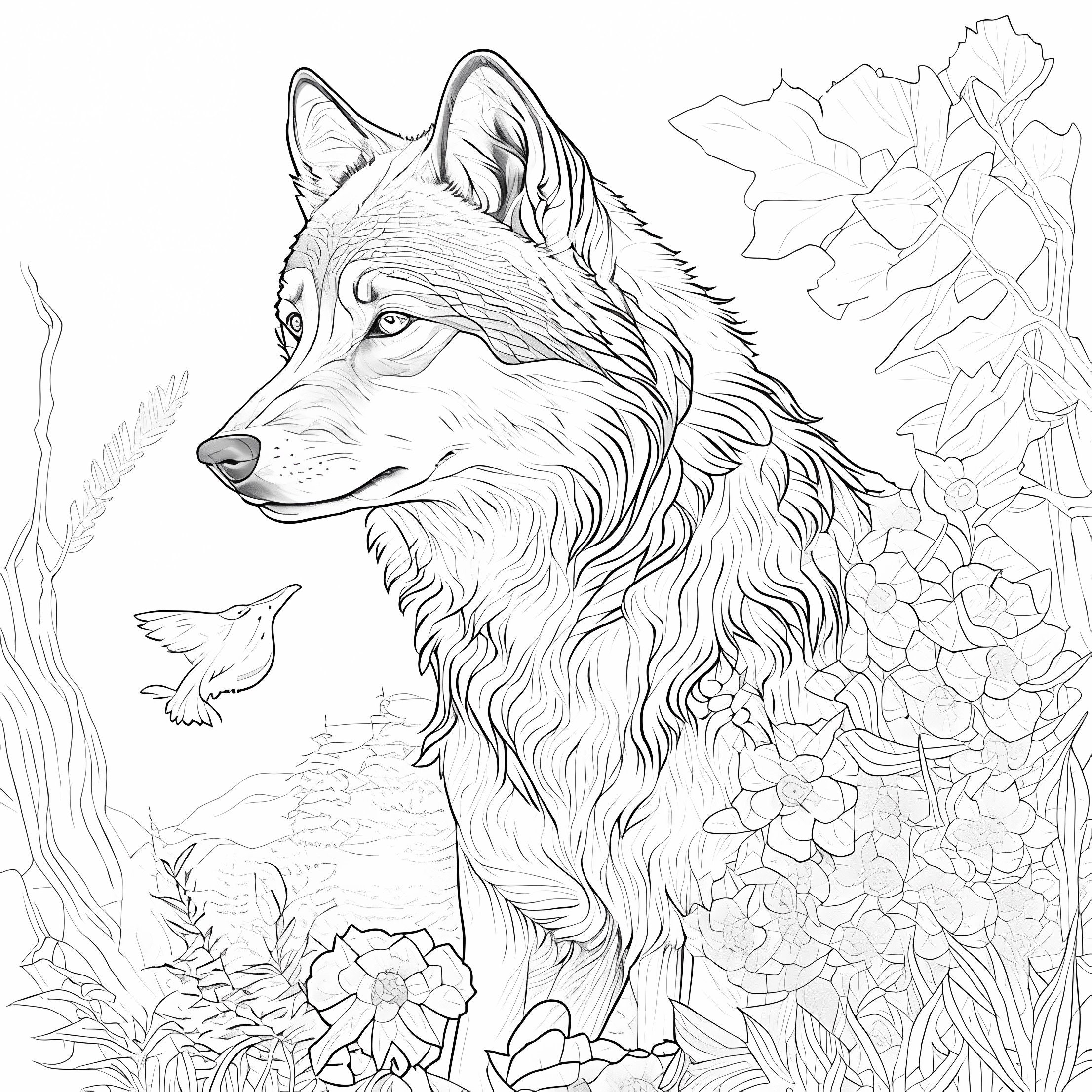 Wolf coloring pages for teens adults printable pdf pages a realistic grayscale illustrations download now