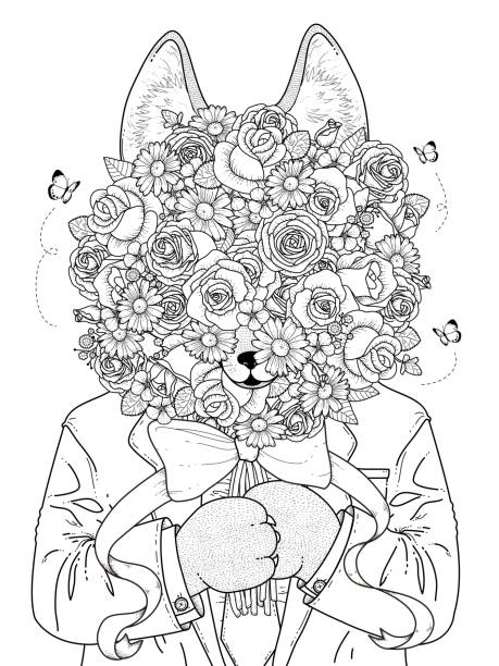 Wolf adult coloring page stock illustration