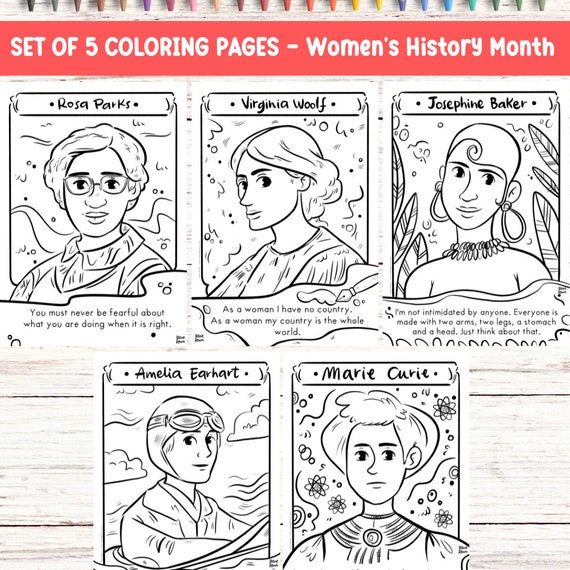 Women history month printable coloring page influential icon of history teacher resource coloring sheet international women day downloadable