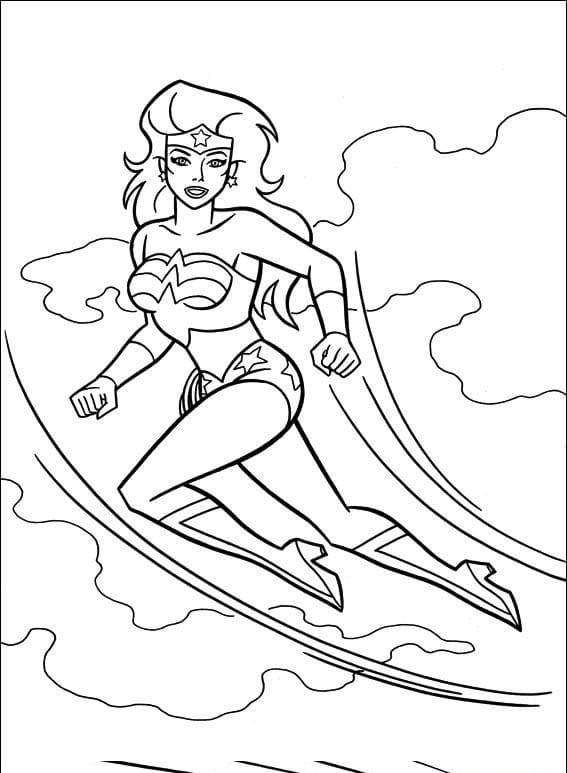 Wonder woman flying coloring page