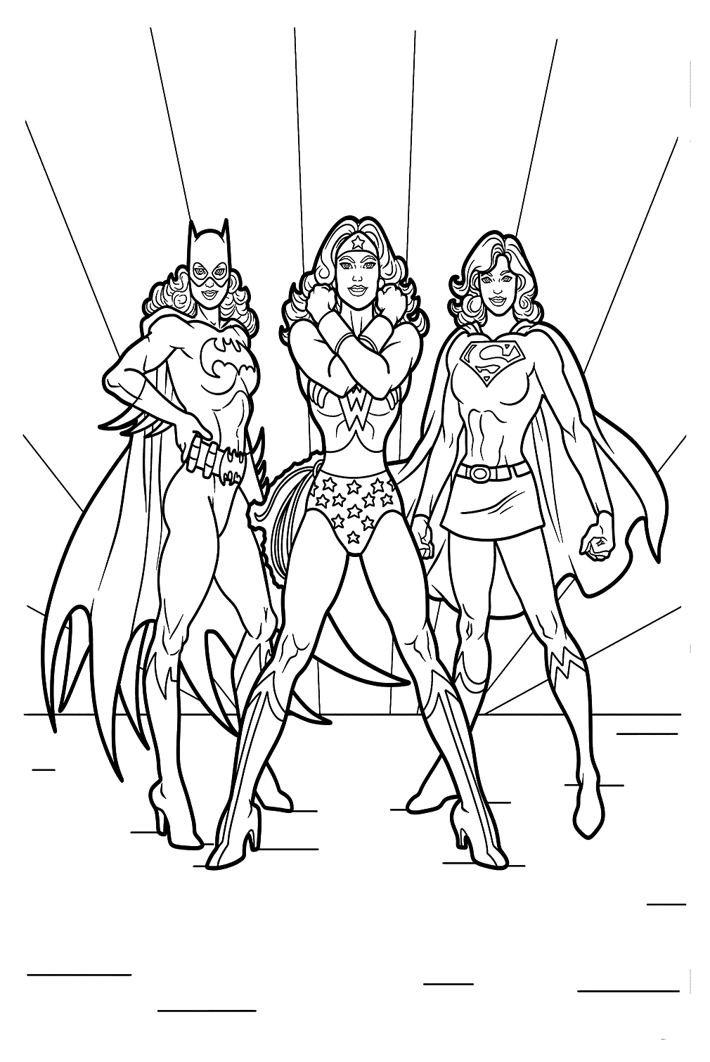 Wonder woman with super woman and batgirl to color