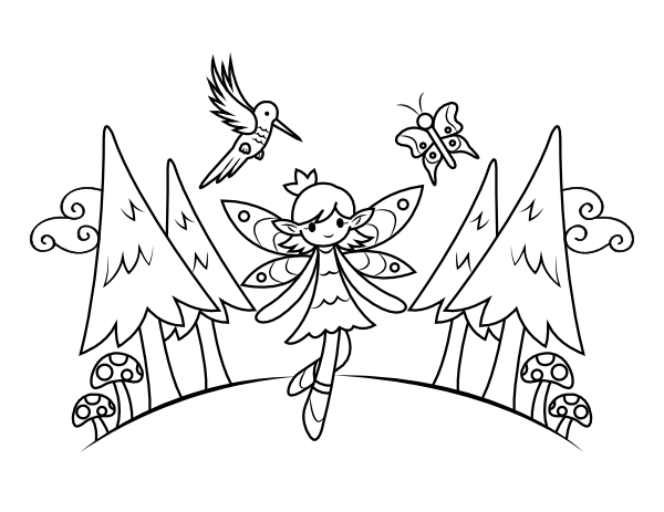 Printable woodland fairy coloring page