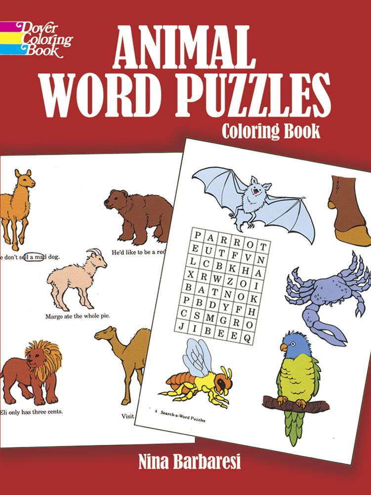 Animal word puzzles coloring book