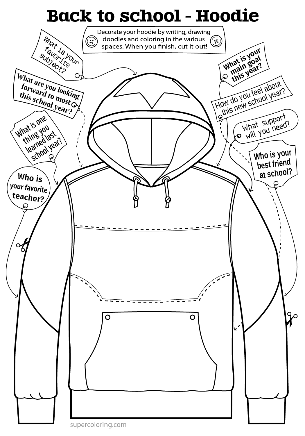 Back to school hoodie for writing activity free printable papercraft templates