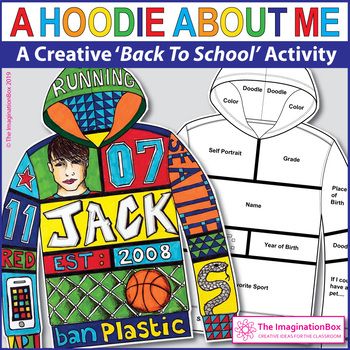 Design a hoodie all about me first week back to school art and writing activity back to school art school activities school creative