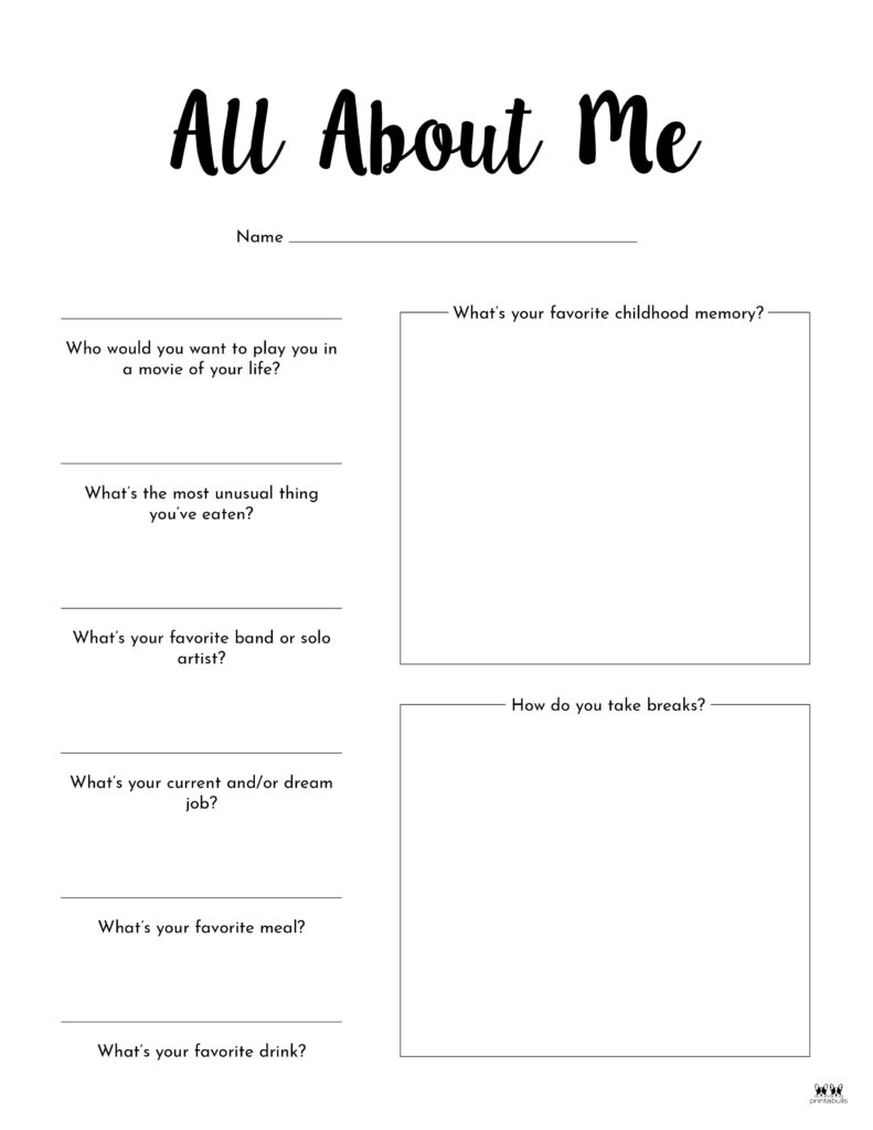 All about me printable worksheets