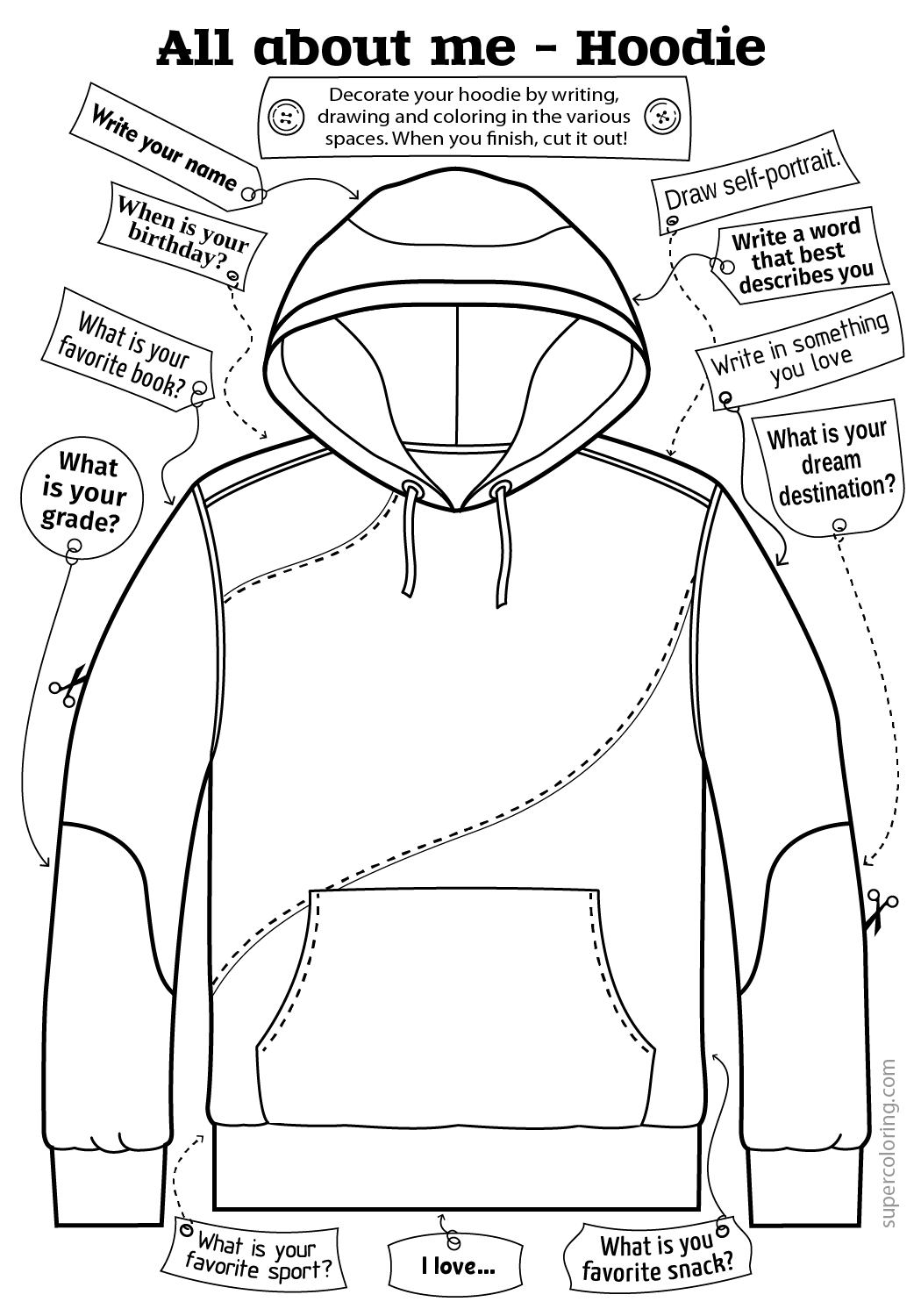 All about me hoody for writing activity free printable papercraft templates