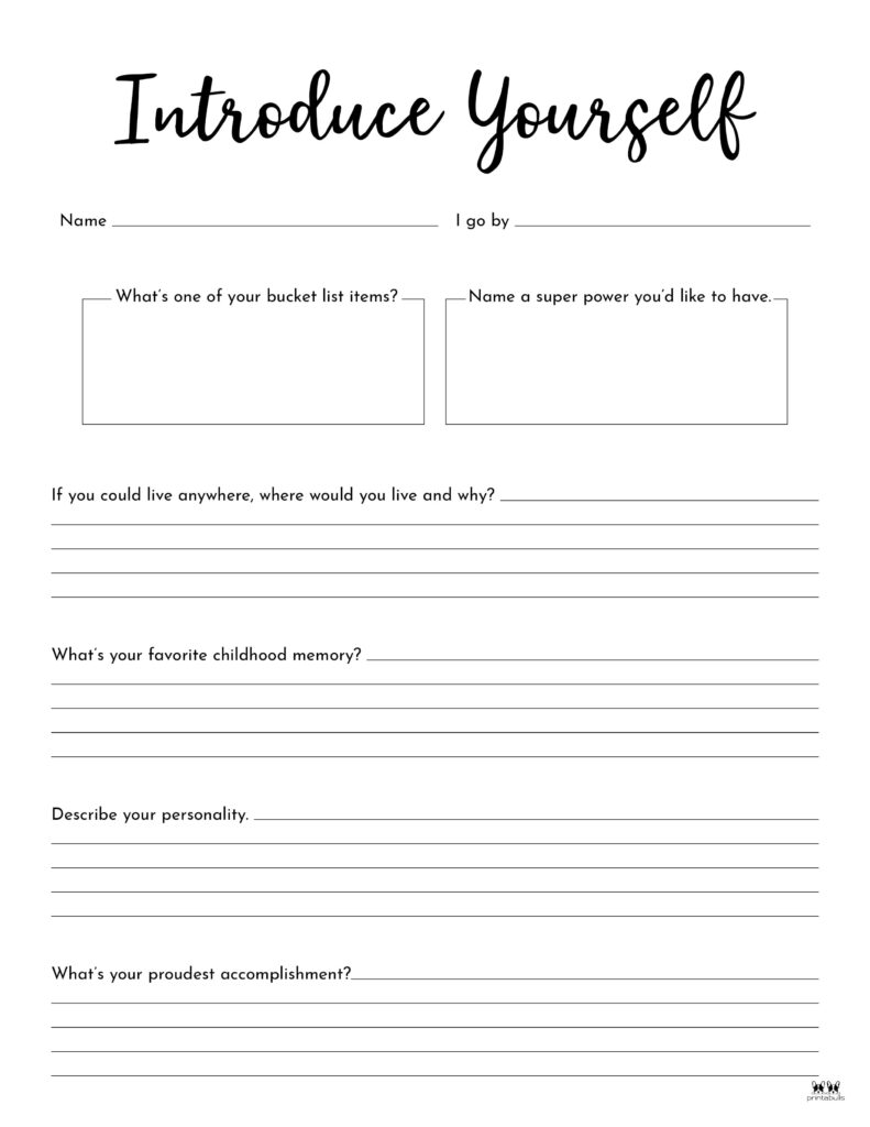 All about me printable worksheets