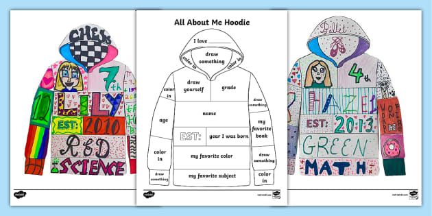 All about me hoodie activity school activities back to school activities color activities