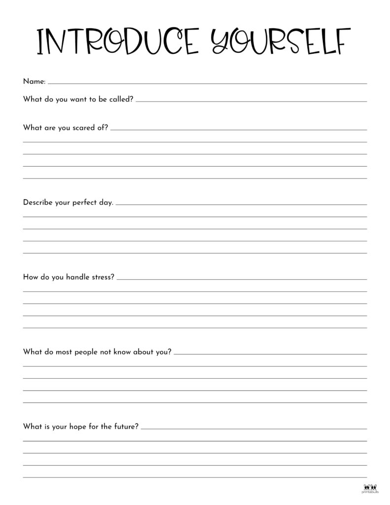 All about me printable worksheets