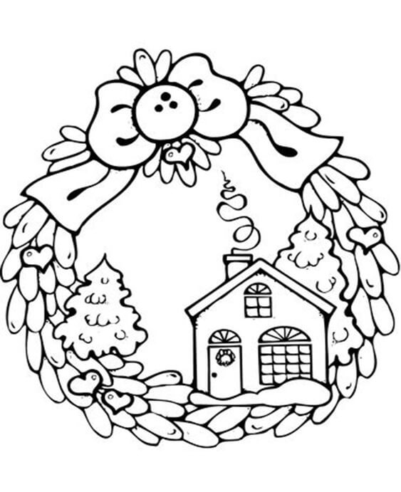 Free easy to print christmas wreath coloring pages