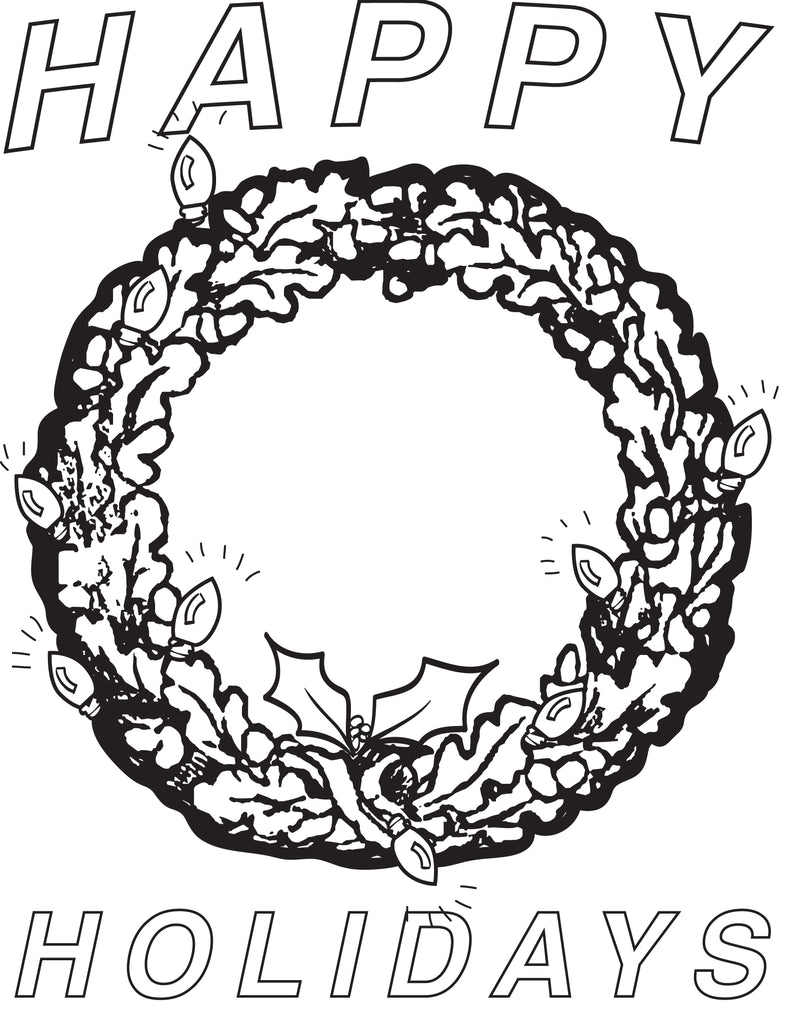 Happy holidays printable christmas wreath coloring page for kids â