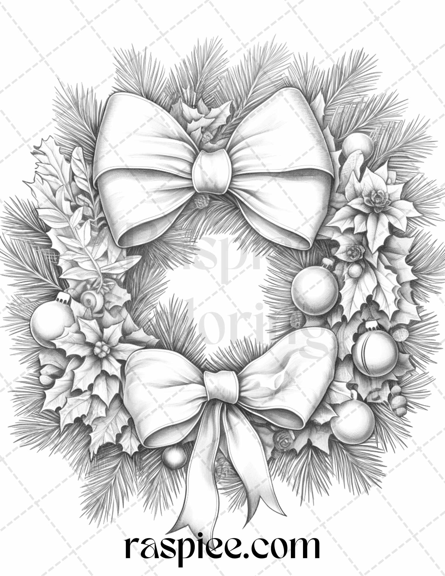 Christmas wreath grayscale coloring pages printable for adults pdf â coloring