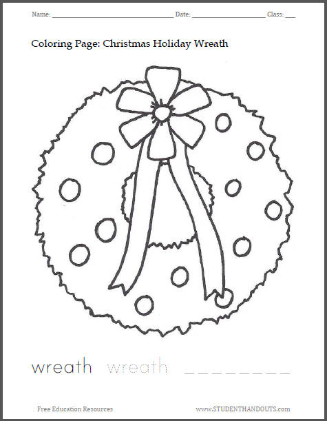 Christmas wreath coloring page student handouts