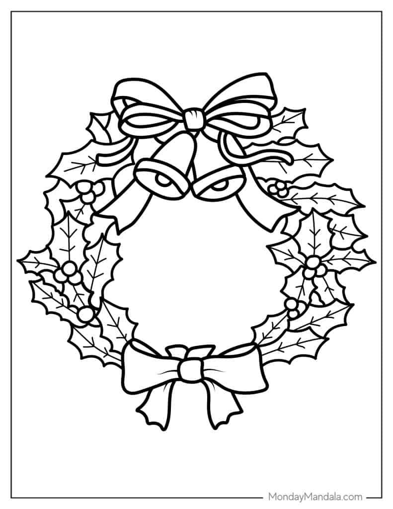 Christmas wreath coloring pages free pdf printables