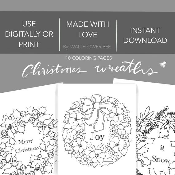 Coloring pages christmas wreath coloring pages digital adult coloring pages holiday wreaths adult coloring pages printable xmas