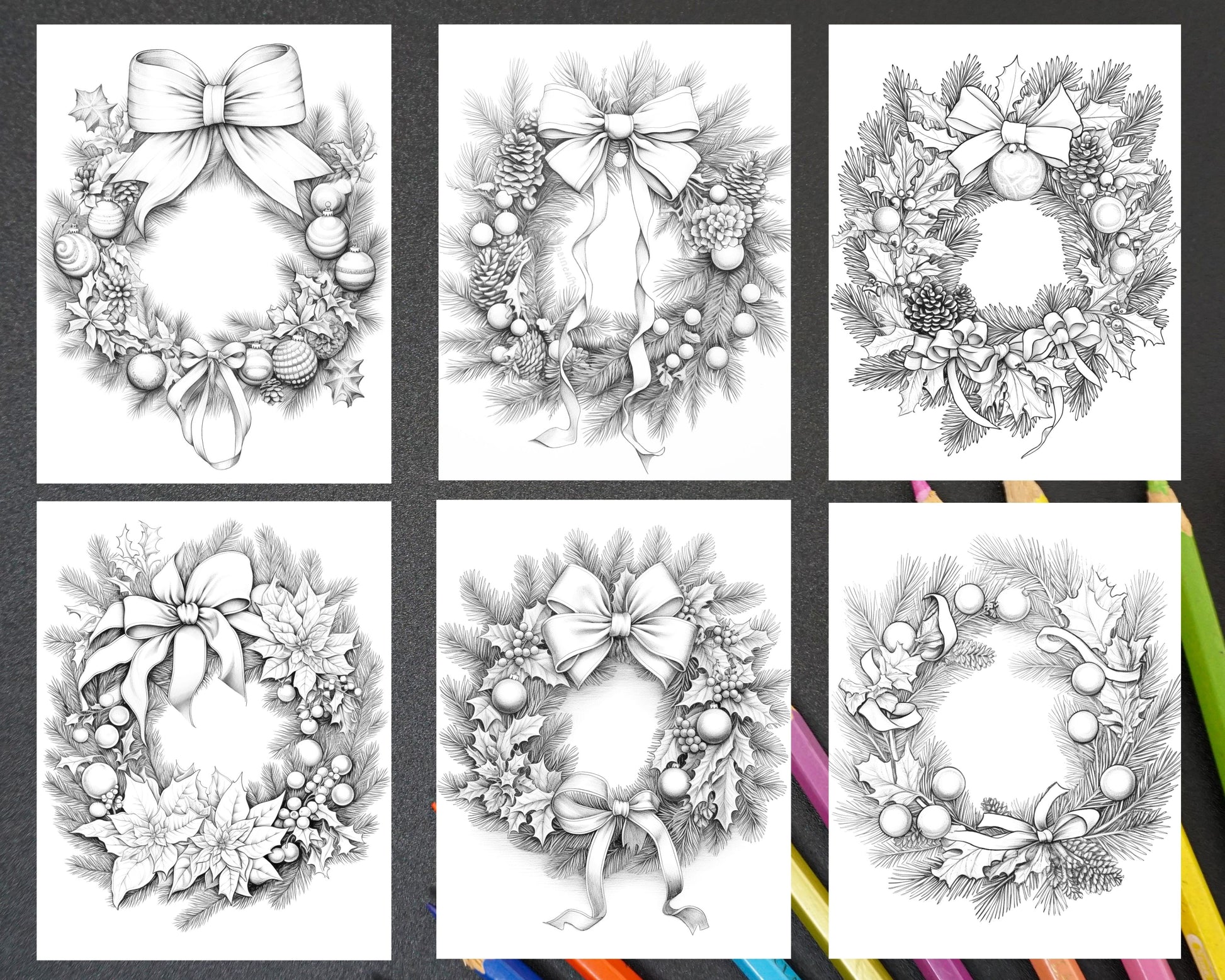 Christmas wreath grayscale coloring pages printable for adults pdf â coloring